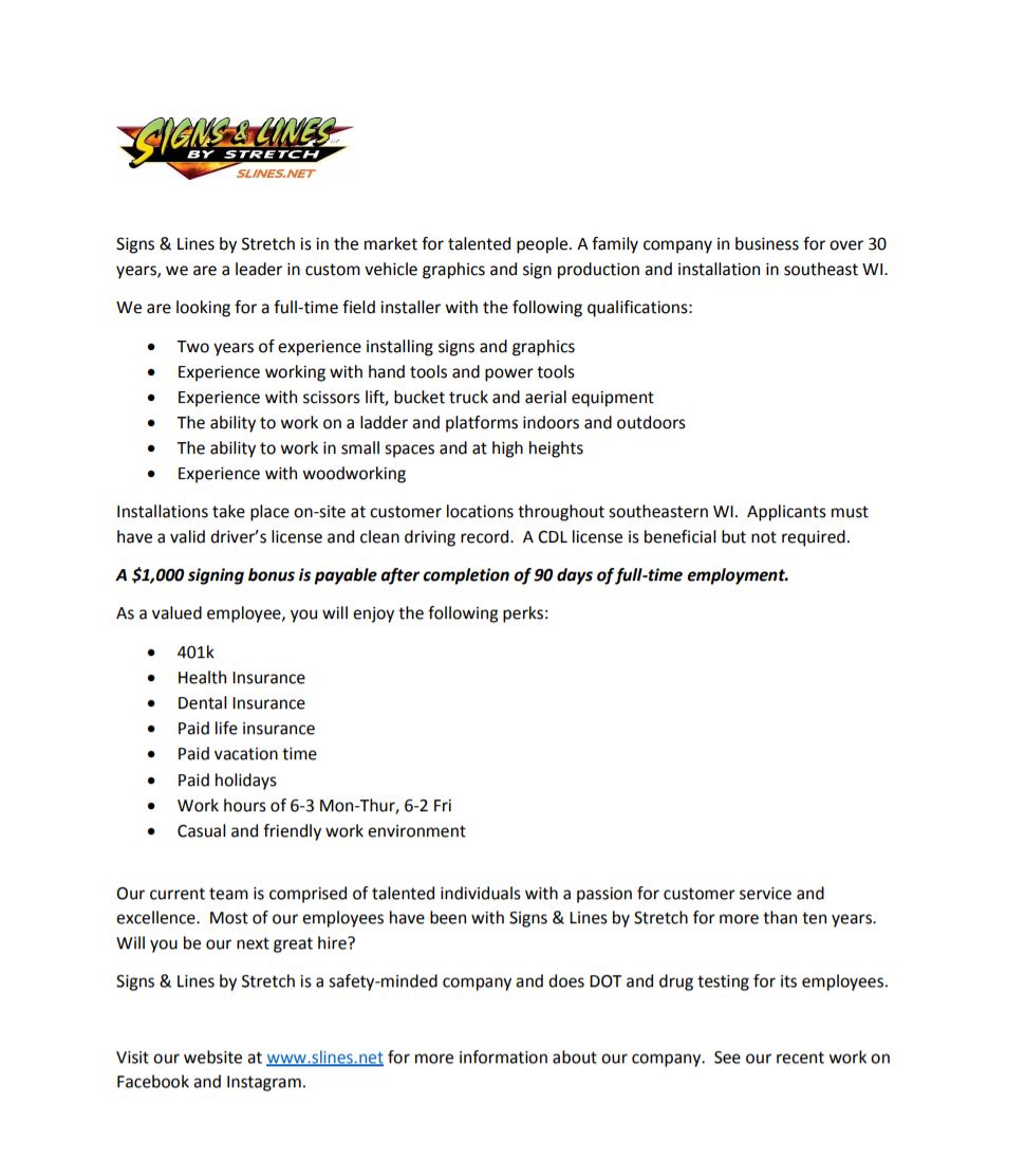 Employment Signs & Lines By Stretch